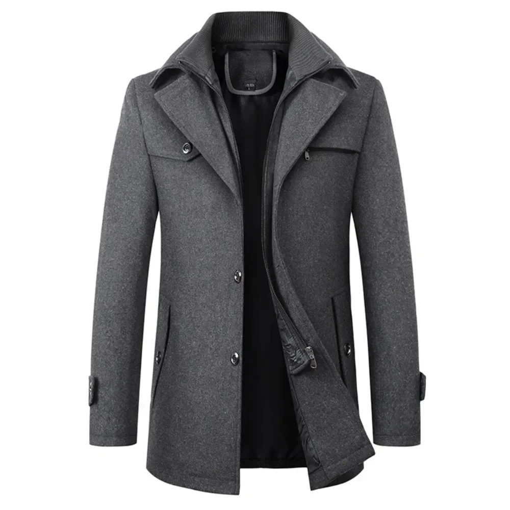

Mens Coat 2023 Autumn and Winter New Men Woolen Coat Double Collar Overcoat Menswear Trench Coat
