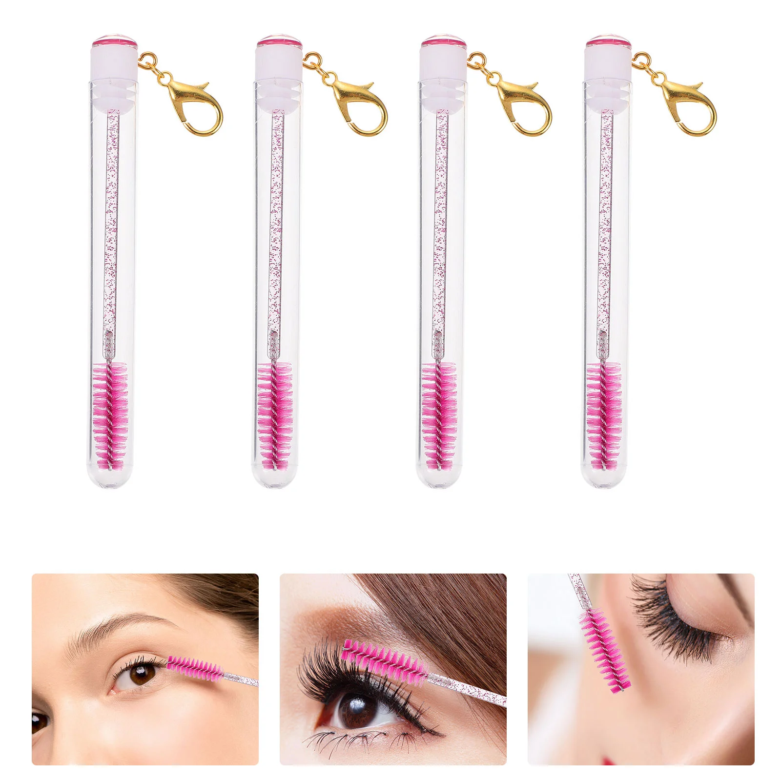 

Rosy Mascara Brushes Keychain Diamond Crystal Eyelash Tubes Makeup Brush Eyebrow Applicator Lash Extension Supplies Women