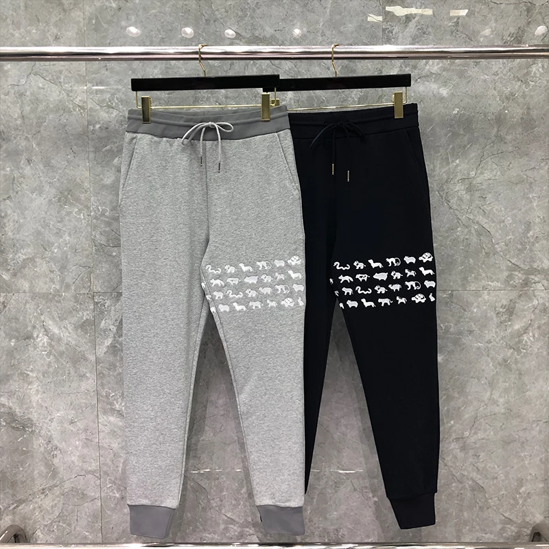 

TB THOM Sweatpants Spring Autunm Men's Pants Fasion Brand Sweatpant Multiple Animal Image Embroidered 4-Bar Sports Trousers