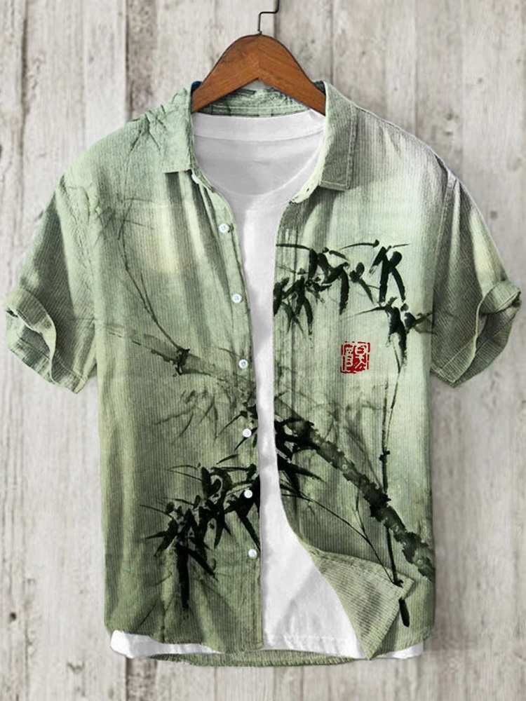 Ink And Pine Japanese Art Print Linen Shirt