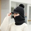 Letters C Knitted Beanie Scarf Set For Woman Girl Curved Brim Autumn Winter Hat Zipper Pompoms Cycling Ski Hunting Hat 5