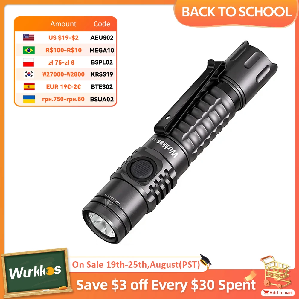 LED Flashlights Rechargeable Torches Tactical 2000lm ATR Power Indicator USB-C IPX8 EDC Camp Lighting Wurkkos FC12 18650 SFT40