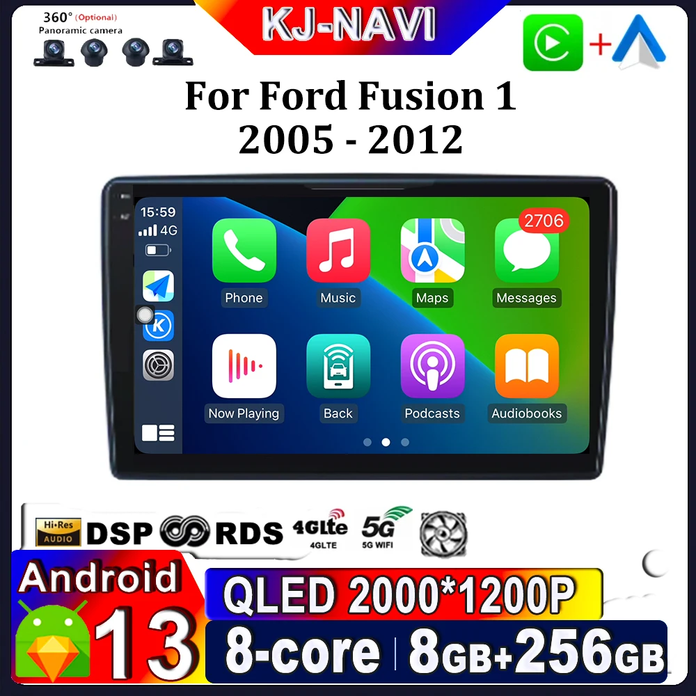 

Автомагнитола для Ford Fusion 1 2005 - 2012 Android 13, автомобильный мультимедийный плеер с GPS-Навигатором, DSP стерео 4G LET BT Carplay DVD