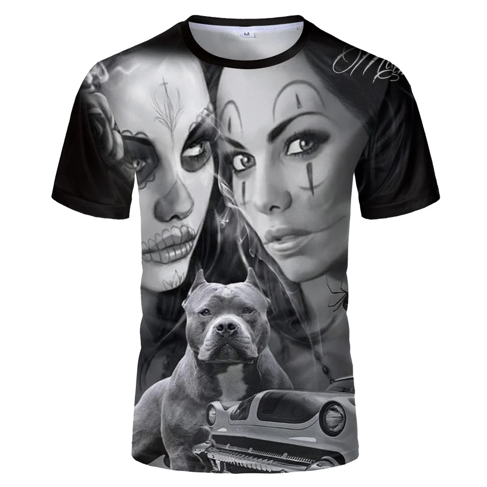 

Summer Men's T-shirt Casual Short Sleeve Tee Hip Hop Shirt Clothes Fashion Streetwear Beauty Bully Pitbull Skull T Shirt for Men