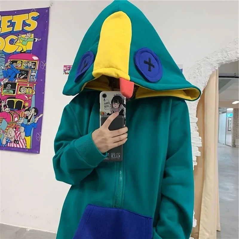 

Frog Hoodie Splice Zip Up Hoodies Women Long Sleeve Winter Fashion 2021 Korean Style Plus Velvet Warm Kawaii Sweatshirt Women