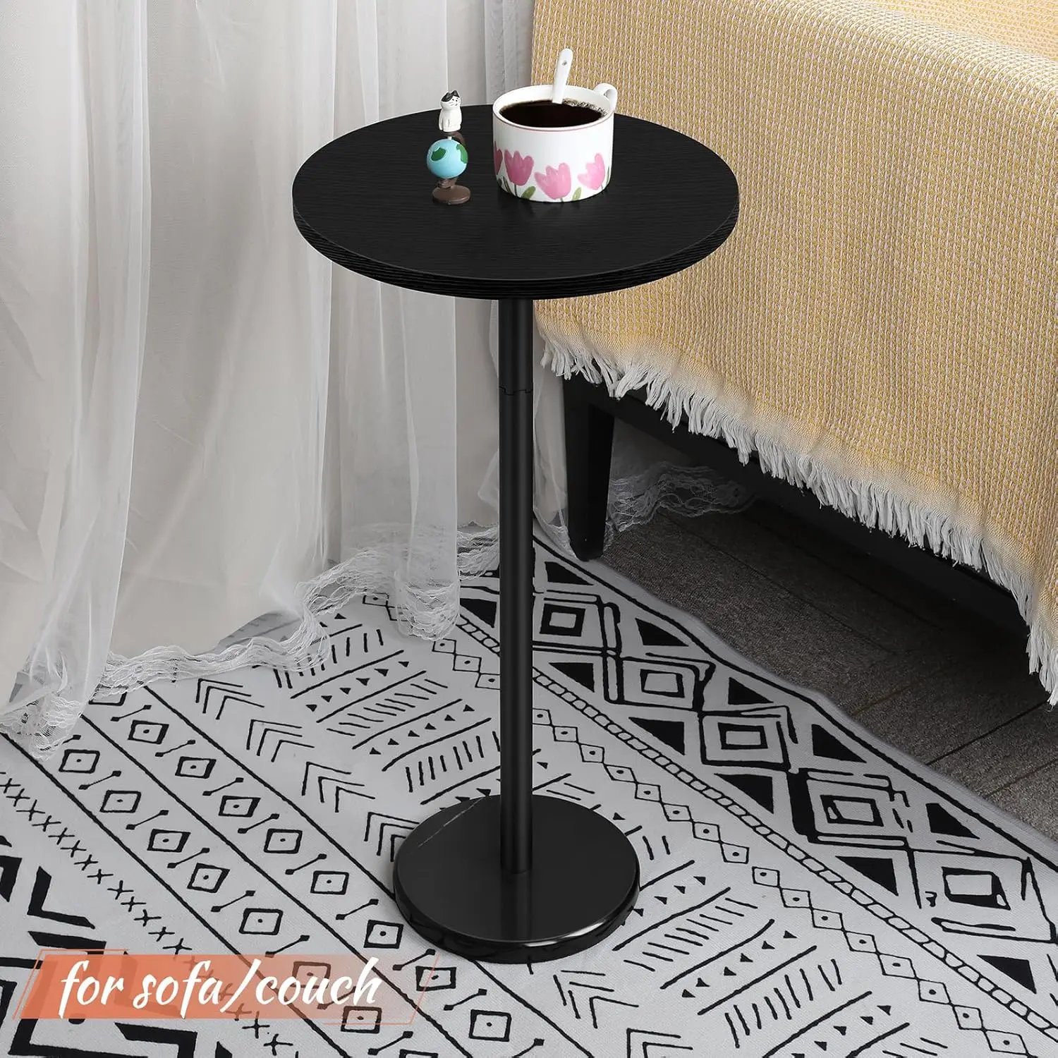 Drink Tables for Small Spaces Pedestal Side Table with Marble Base Small Round Side Table Black Coffee Table for Sofa 5