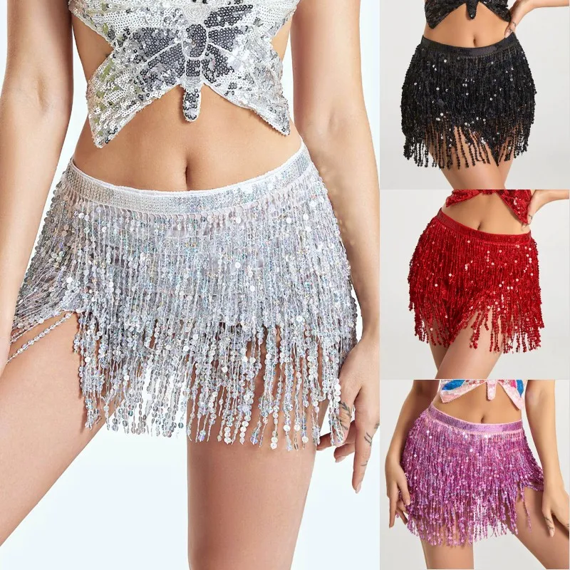 Bauchtanz Schicht Pailletten Rock Quaste Kette Gürtel Wrap Party Club Indische Latein Hula Tänzerin Kleid Leistung Hüfte Taille Schal – Detail 7