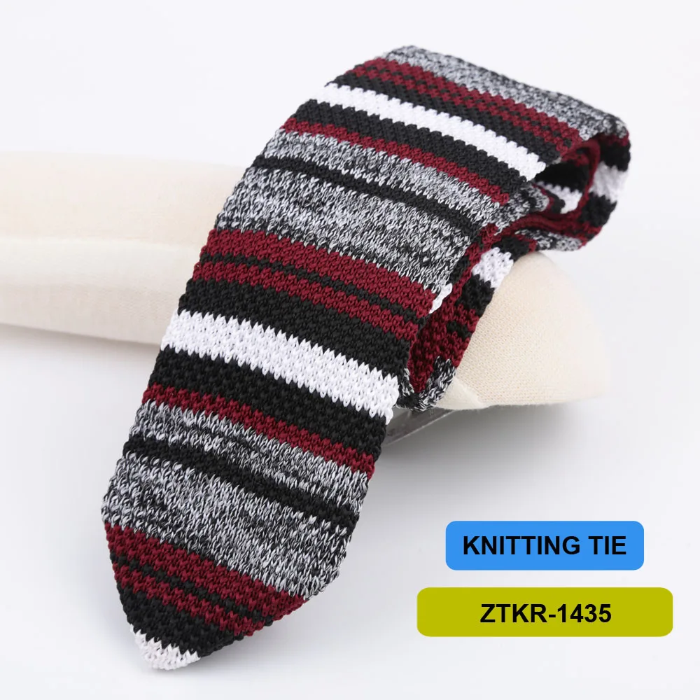 7 cm gestrickte Krawatten für Männer, schlanke modische Krawatten, gestreift, einfarbig, schwarz, rot, Strickkrawatte für Männer, Hochzeit, Alltag, lässig, Hals-Krawatte – Detail 3