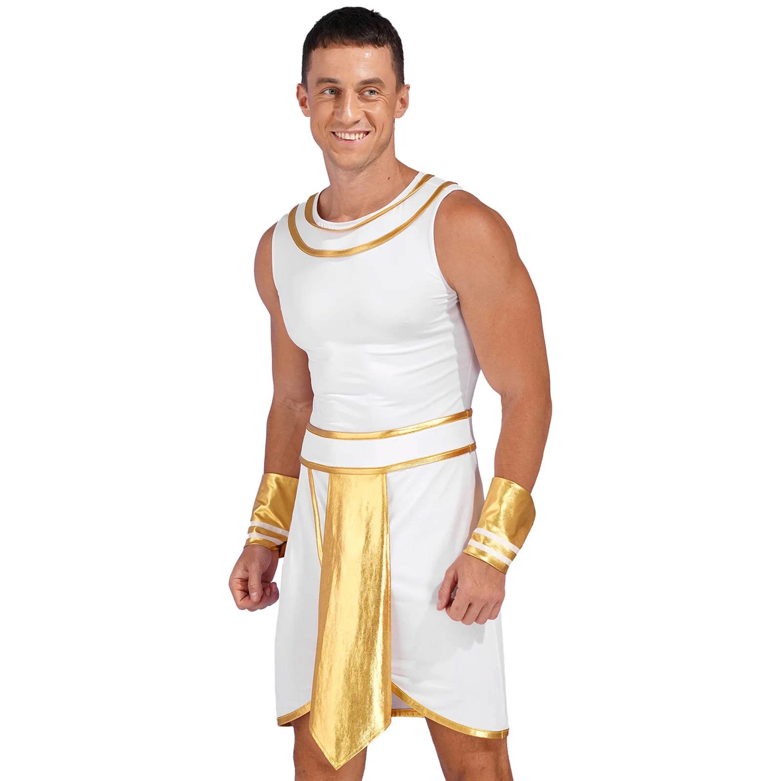 Mens Halloween Egyptian Costume Adult Ancient Egypt King Prince Fancy Dress Up Robe Dress with Cuffs Outfit for Carnival Party - Image 2