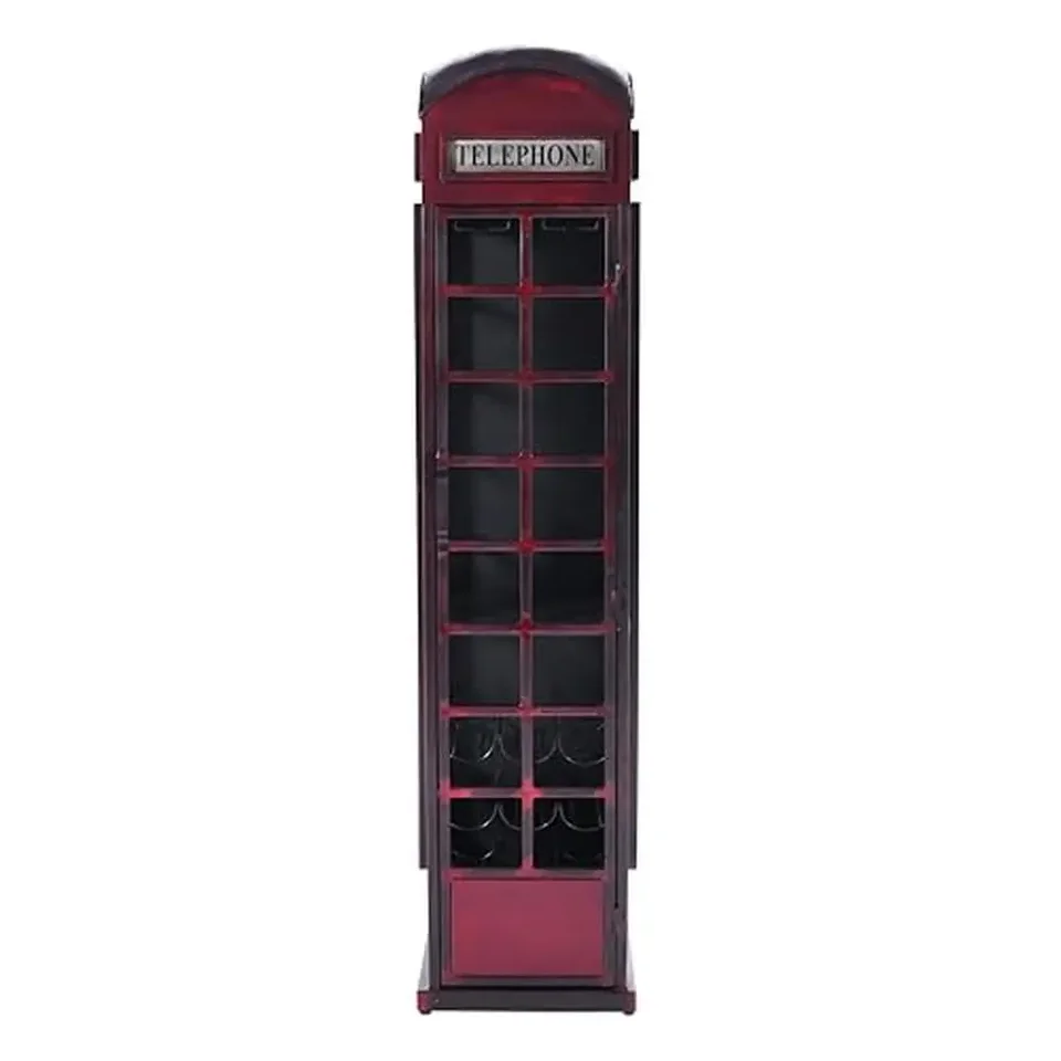 Vintage Telephone Booth Bar Cabinet with Wine Rack