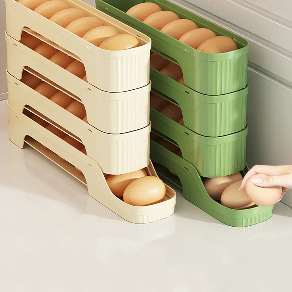 3 Layers Fridge Egg Storage Box Automatic Rolling Eggs Holder Rack Ladder Style Refrigerator Eggs Dispenser Egg Organizer Holder 3
