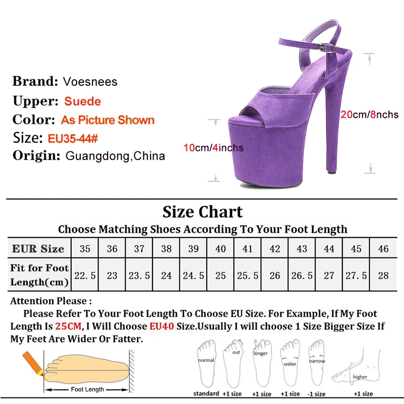 20CM Extreme high heels Women Suede Party Shoes Fashion Platform Fetish Sandals 8Inch Stiletto Summer Pole Dance Stripper Heels
