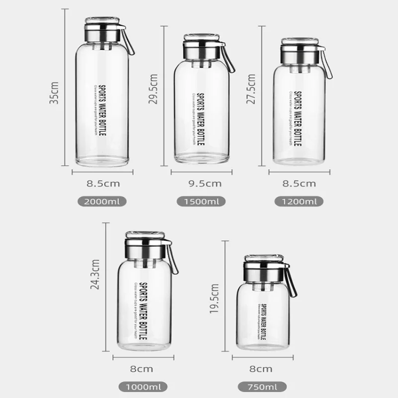 Large Capacity Glass Water Bottle Transparent Milk Juice Cup for Tour Outdoor Sports and Travel Leak Glass Bottle
