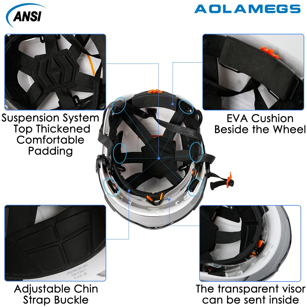 Safety Helmet CE Construction Safety Helmet With Visor Built In Goggles Reflective Stickers For Engineer ABS Hard Hat ANSI Industrial Work Cap