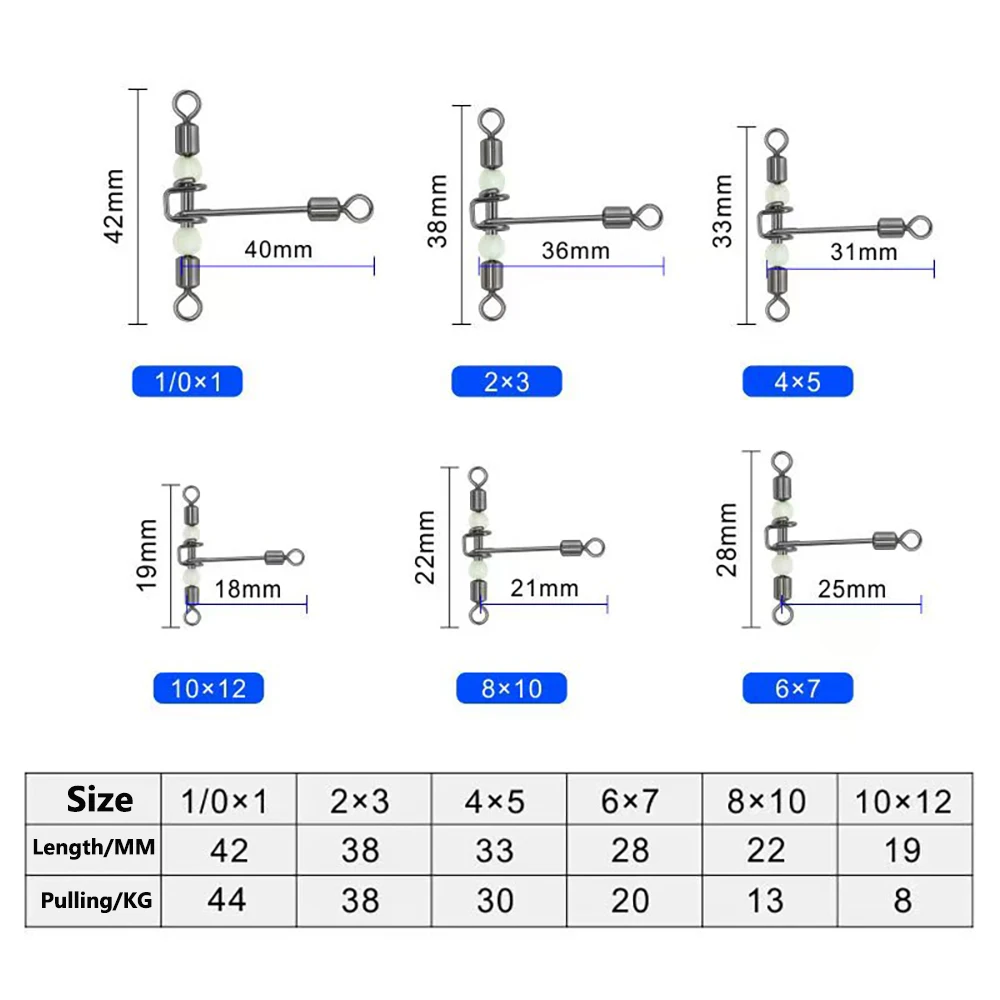 Fishing 3-Way Connector 10Pcs Stainless Steel Bait T-Shape Quick Connector Luminous Anti Entanglement Fishing Gear Accessories