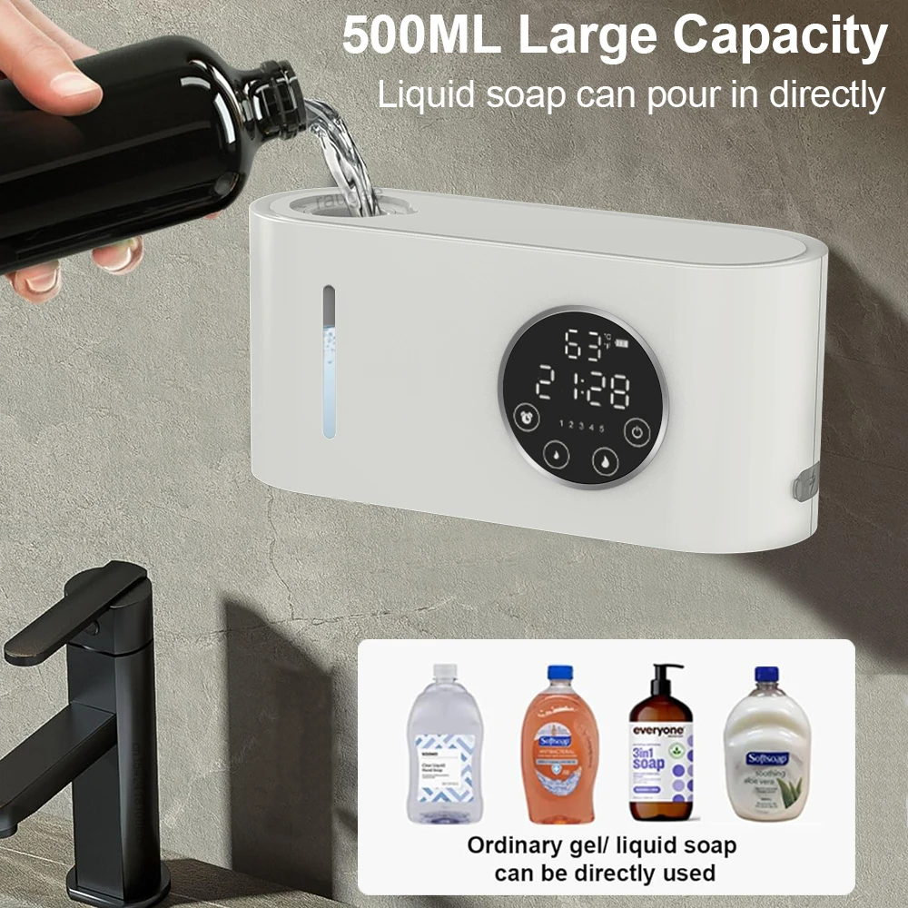Automatic Soap Dispenser Wall-mounted Touchless Sensor Soap Dispenser with LED Screen 500ML Hand Wash Liquid Foam Soap Dispenser 4 Automatic Soap Dispenser Wall-mounted Touchless Sensor Soap Dispenser with LED Screen 500ML Hand Wash Liquid Foam Soap Dispenser 4