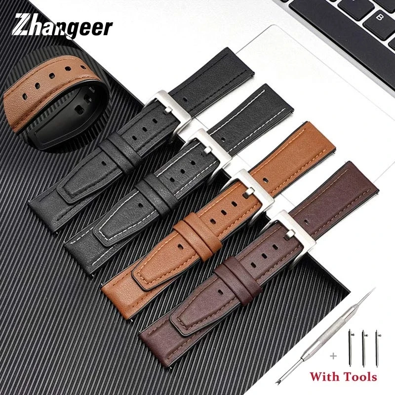 Premium Leather Silicone Bracelet Strap - 22mm Replacement Watchband