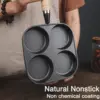 Non-stick Frying Pan 4 cup Cast Iron Egg Pan Divided Baking Pan with Wooden Handle Omelette Pan for Eggs Steak and Burgers 2