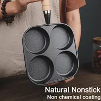 Non-stick Frying Pan 4 cup Cast Iron Egg Pan Divided Baking Pan with Wooden Handle Omelette Pan for Eggs Steak and Burgers 2