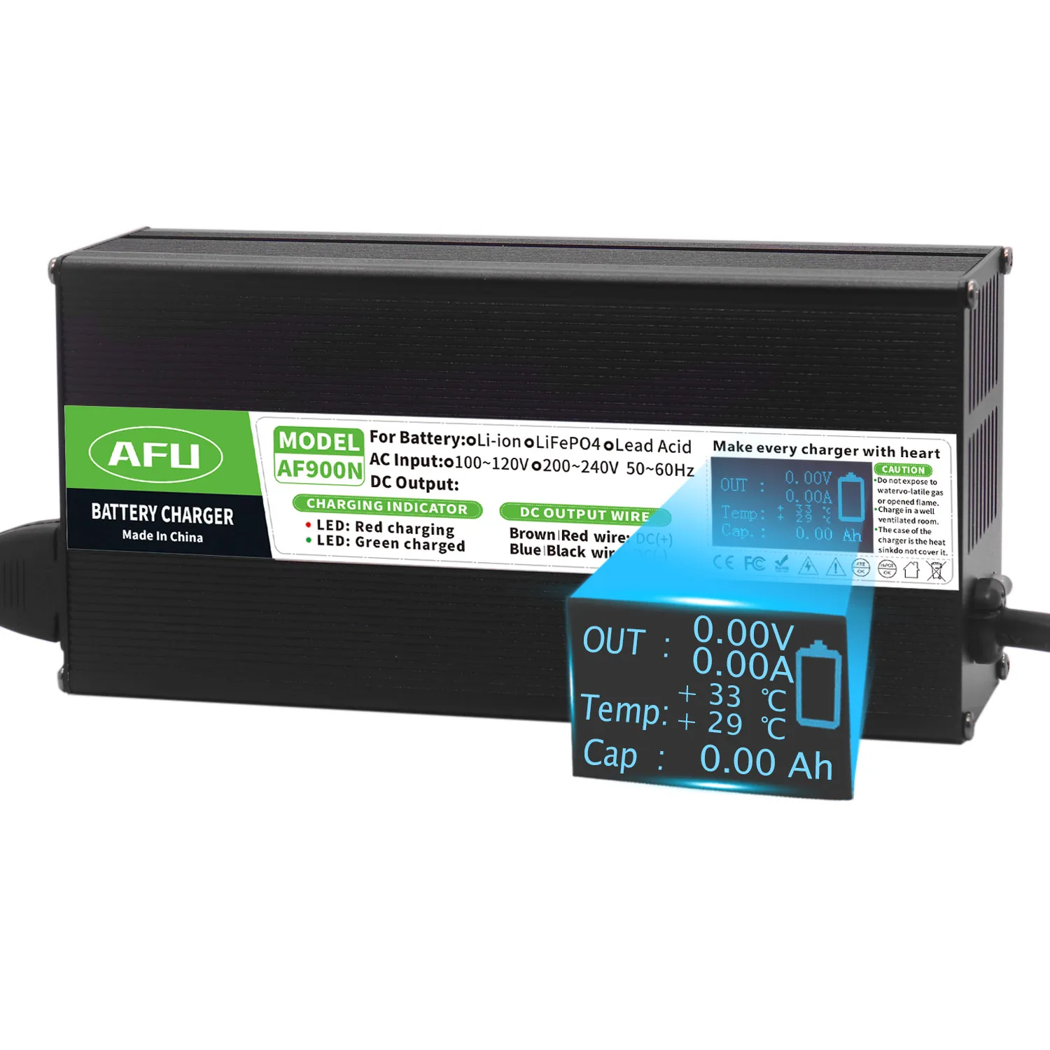 QDD 14,6 V 30 A LifePO4-Ladegerät, Erhaltungsladegerät und Smart-Ladegerät für 12 V LiFePO4-Batterie mit Krokodilklemmenanschluss