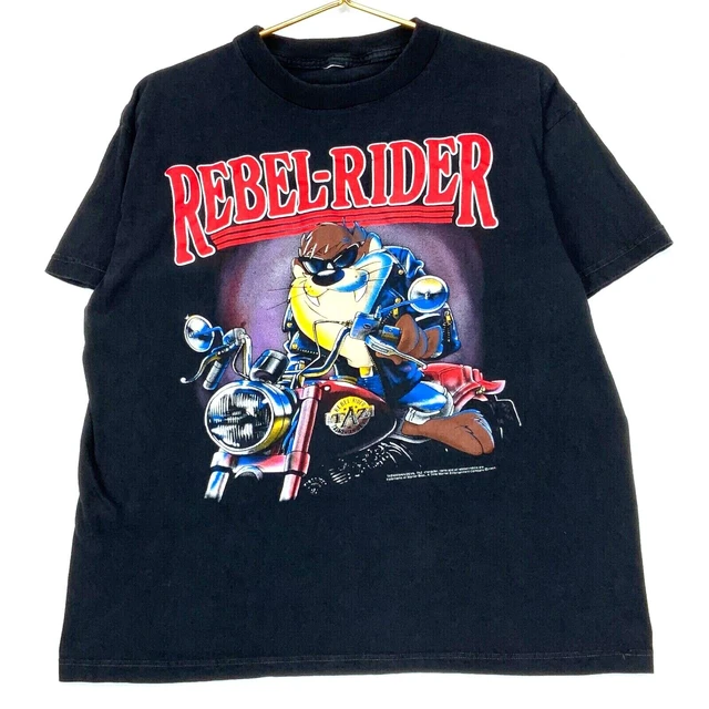 1993 Taz Rebel-Rider Warner Bros Vintage T-Shirt Size Large Black 90s