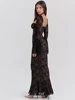 Mozision Lace Print Long Flare Sleeve Sexy Maxi Dress For Women Fashion Square Collar Backless Bodycon Club Party Sexy Dress 3