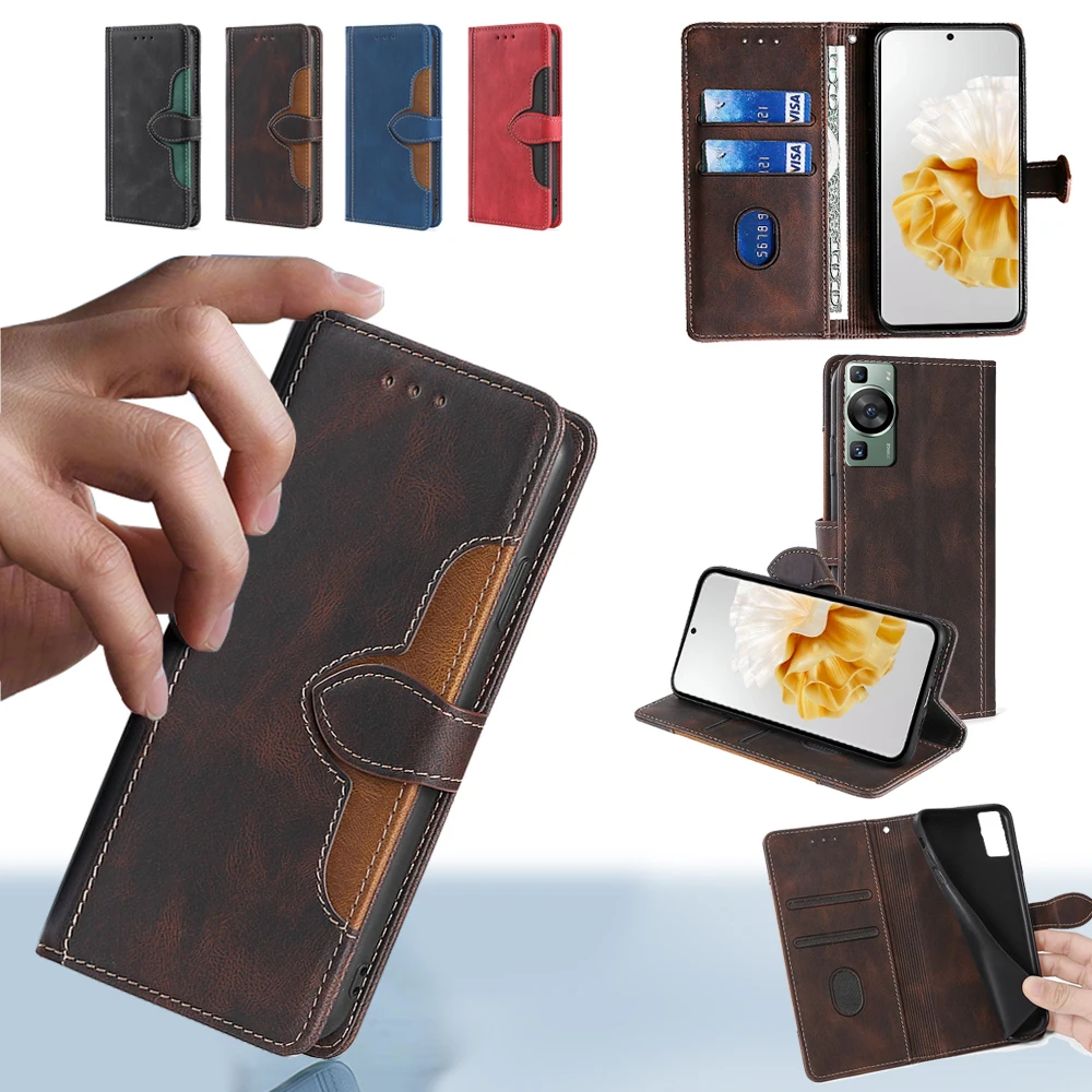 Luxurious Contrasting Color Leather Magnet Buckle Flip Phone Case