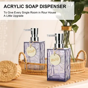 เครื่องจ่ายสบู่2ชิ้นสีขาวดำน้ำตาลม่วงวัสดุอะคริลิคขวดและปั๊มพลาสติก 1