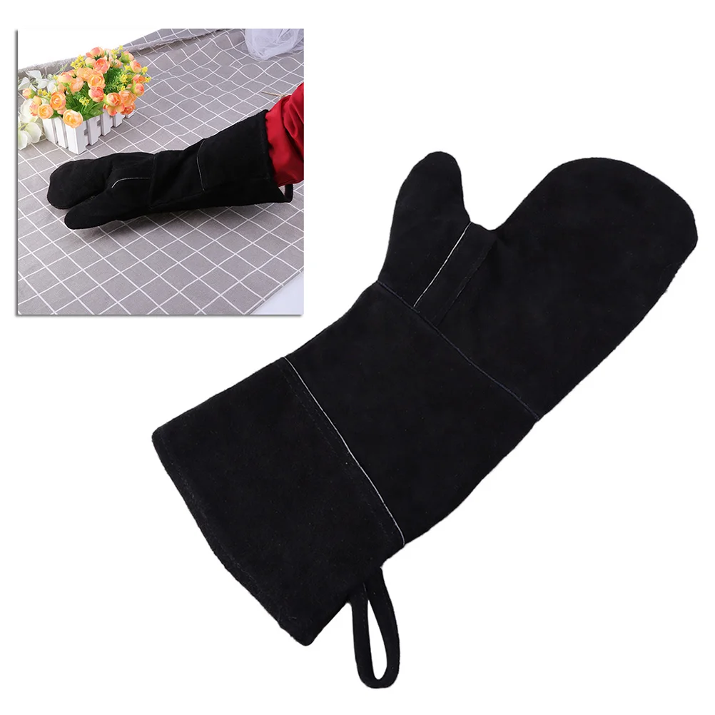 

Prevention Gloves Insulated Barbecue Gloves BBQ Gloves Anti-scald Cowhide Gloves for Fireplace Camping Use Black