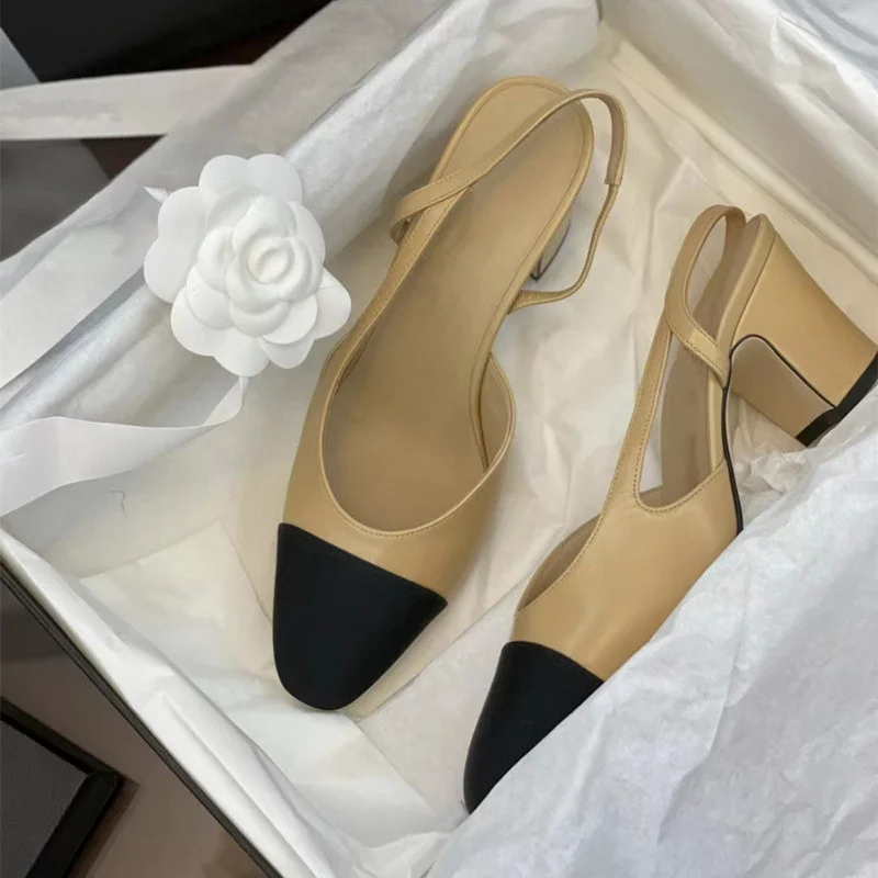 Apricot Women Pumps Mid Heel Mixed Colors Round Toe Casual Shoes Ladies Sandals Party Dress Slingbacks Women\'s Shoes 2024 Trend