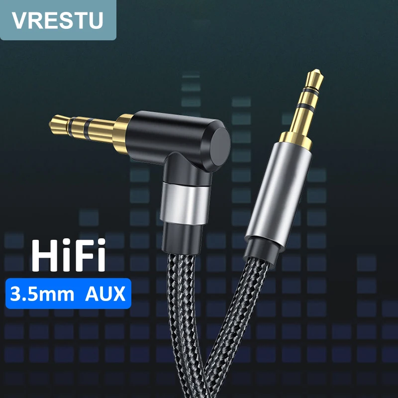 Câble Audio Jack 3.5 mâle vers mâle, 3.5mm, cordon coudé en L pour