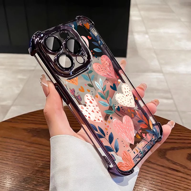 Elegant Hearts Plating Phone Case - Modern Romance Collection