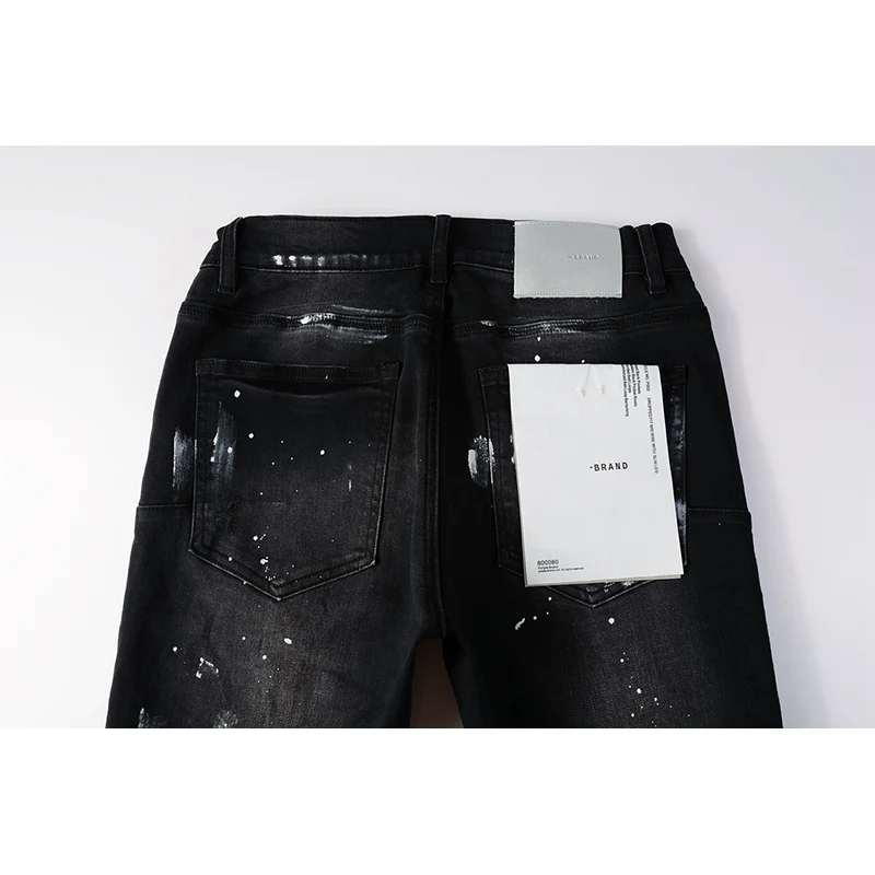 Ripped jeans Ripped patchwork jeans American Fashion Style High Street Black Distressed Damaged Holes Skinny Graffiti Ripped Jeans
