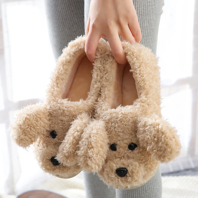 Crestar Fashion Fluffy Winter Warm Slippers For Women Men Cute Cartoon Bear Pattern Winter Indoors Lovers Slippers Home Shoes