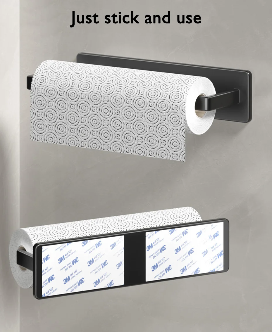 Description Picture 6 of itemPaper Towel Holder Steel Self Adhesive Toilet Roll Paper Holder No Punch Kitchen Bathroom Lengthen Rack Cling Film Tissue Hanger