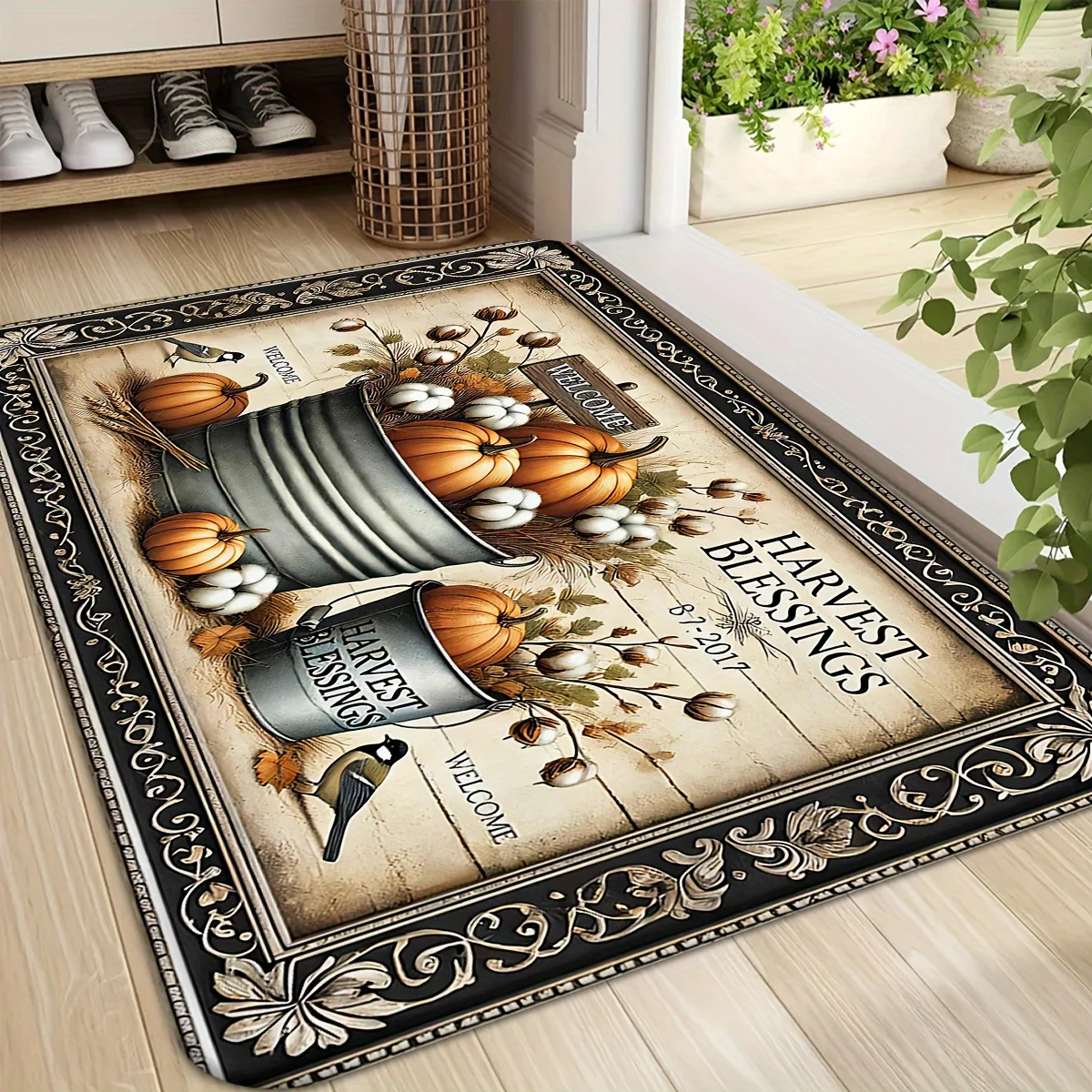 Thanksgiving Fall Pumpkin Theme Door Mat Kitchen Bathroom Laundry Non-slip Floor Mat Living Room Balcony Hallway Entrance Rugs 6