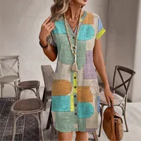 2025 vêtements pour femmes européennes et américaines commerce extérieur Amazon été impression géométrique élégante col en v robe boutonnée 1
