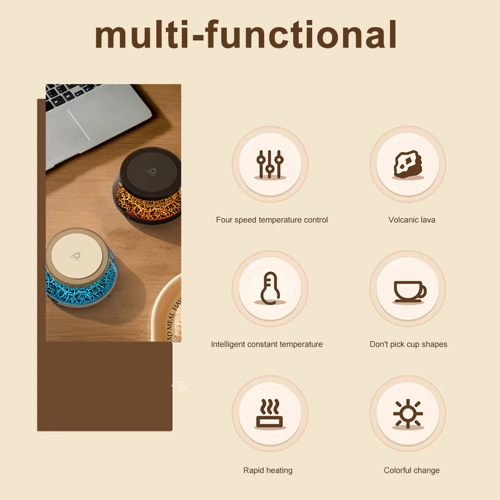 USB Thermostatic Heating Coaster LED Lights Coffee Cup Heater 4 Temperature Settings Smart Cup Warmer Home Office Desk