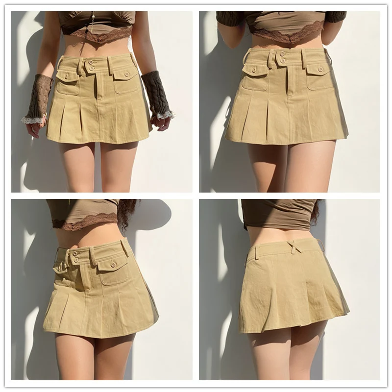 pleated midi skirt Slim Fashion Sweet Solid Color Sexy Low Rise Casual Vintage Mini Skirt A-line Skirts for Women Young Girl Pleated Skirt Harajuku ruffle skirt