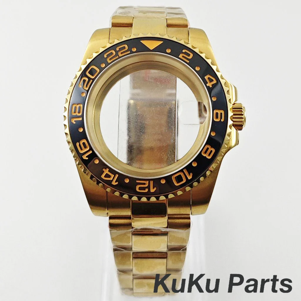 Gold 40MM Oyster Bracelet Sapphire Glass Waterproof Watch Case with 28.5mm Dial Compatibility