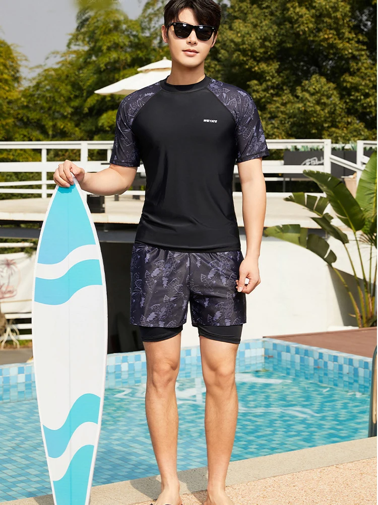 Men's Two-pieces Sun Protection UV SPF Shirts and Trunks, Short/Long Sleeve Lightweight Quick Dry Swimsuit Rash Guards Fishing