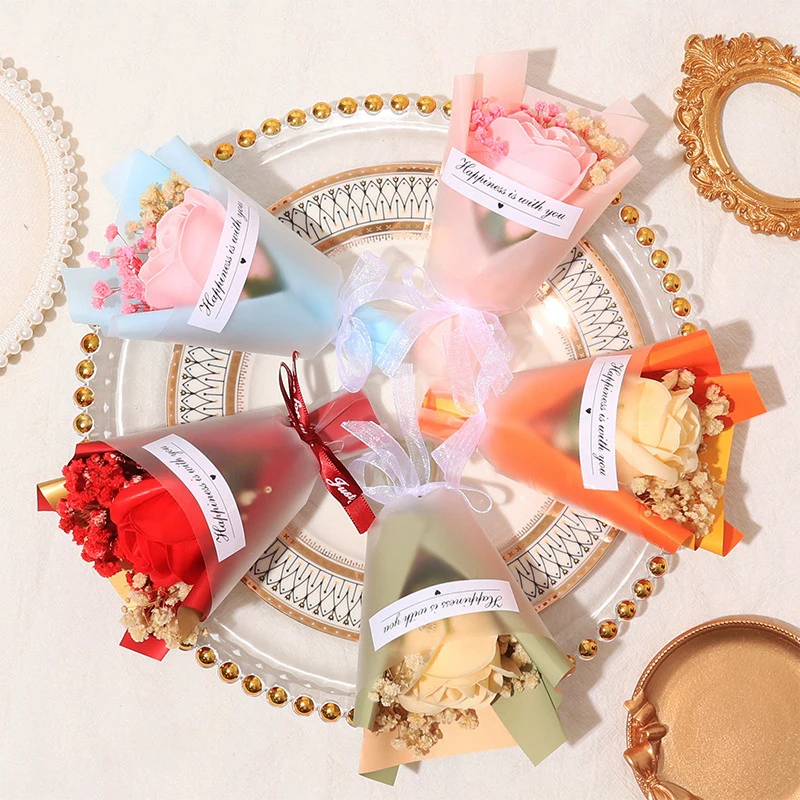 Artificial Rose Gypsophila Bouquet Hand Holding Soap Flower Valentine Day Gift Wedding Decoration Artificial Flowers Wholesale