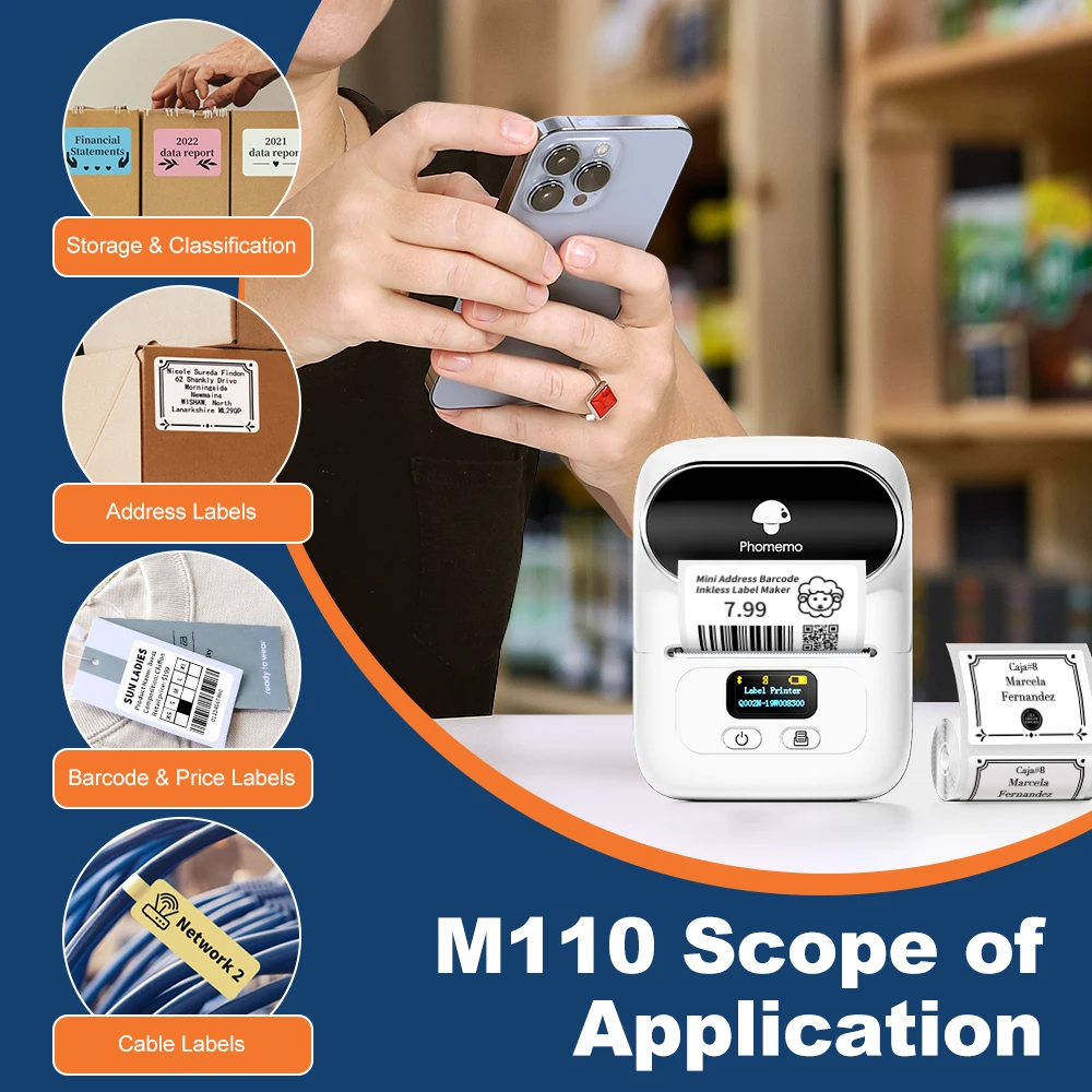 Phomemo M110 Self-adhesive Smart Thermal Label Printer for Business Barcode Price Tag Address