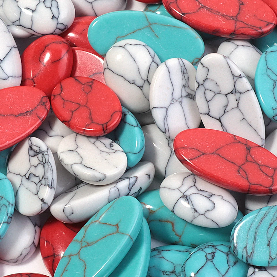 Beautiful 10pcs Natural Turquoises Pink Quartz Gem Stones No Drilled Hole Oval Cabochon Cabice Bead for Men DIY Handmade Jewelry Making (Color : Turquoise, Size : 12x16mm