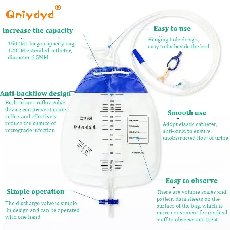 5Pcs 1000/1500ml Drainage Bag Thickened Independent Packaging Medical Anti-Reflux/Ordinary Type Urine Collection Bag