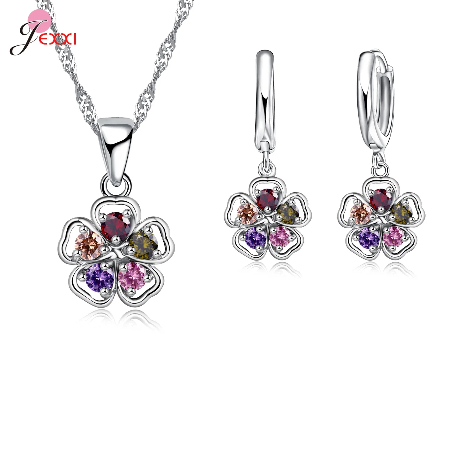 Silver jewelry set jewelry set silver jewelry New Brand Bridal Jewelry Sets 925 Sterling Silver Statement Flower Butterfly Choker Necklaces Zirconia Earrings for Women Gift