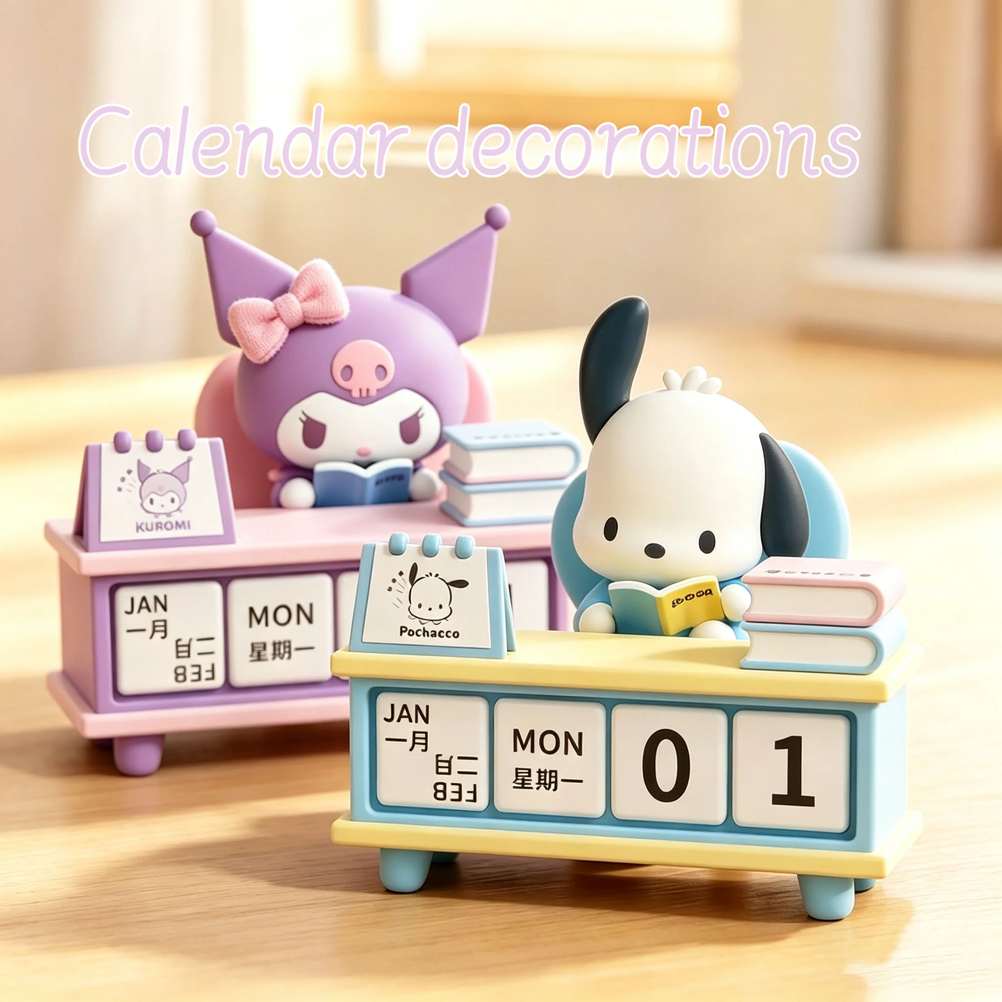 Calendario Kuromi con Personaggi Cartoon Carini Seduti, Organizer con Data a Vista, Decorazione da Scrivania Rosa, Visualizzazione Mese, Settimana e Data