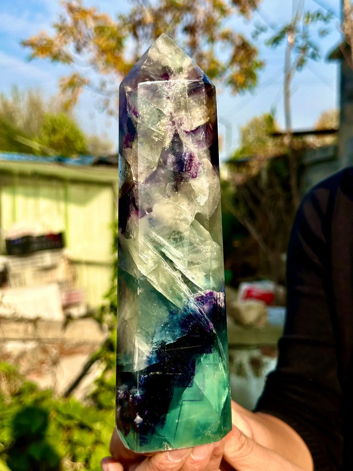 

Rare Large Natural Color Fluorite Wand, Crystal Dot, Energy Bar, Spirit Healing Decoration, Beautiful