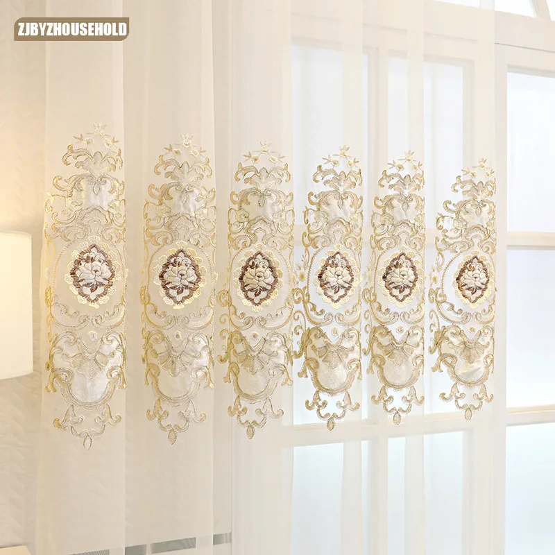 

European-style Curtains for Living dining Room Bedroom Fresh Beidou Carved Embroidered Yarn White Curtain Tulle Curtain