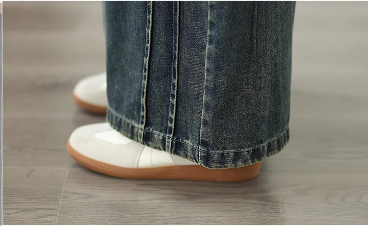 Loose Fit Straight Leg Jeans High Waist Cotton Polyester Blend Casual Wide Leg Pants Heavy Embellishment Bootcut Trousers